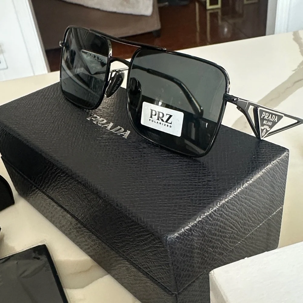 Prada Black Rectangular Sunglasses - Picture 2 of 12